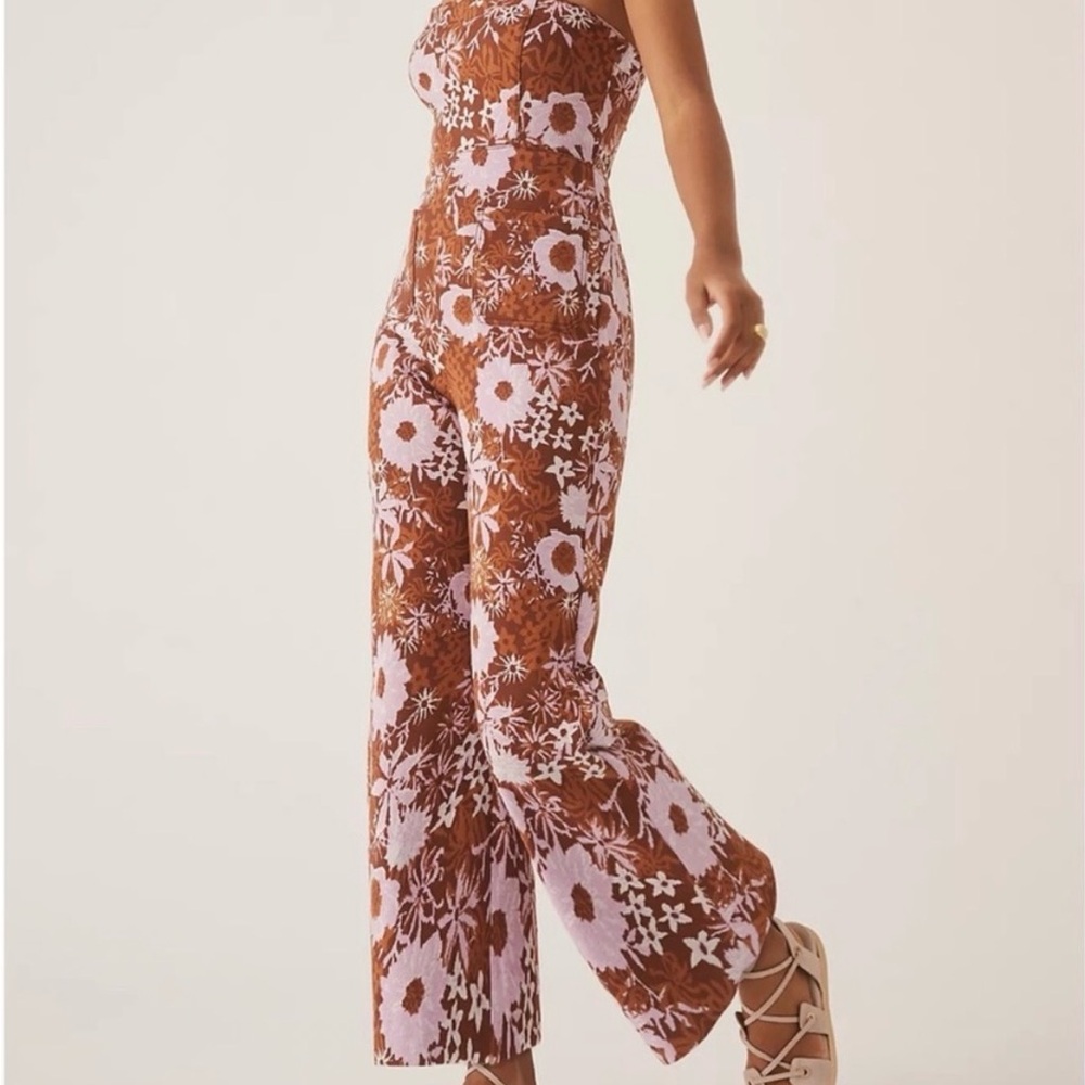 Anthropologie Floral Jumpsuit in Brown and White M